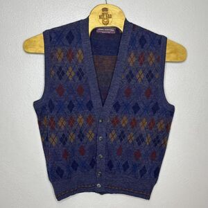 Vintage John Ashford Men's Wool Blend Sweater Button Vest‎ Argyle Size Large